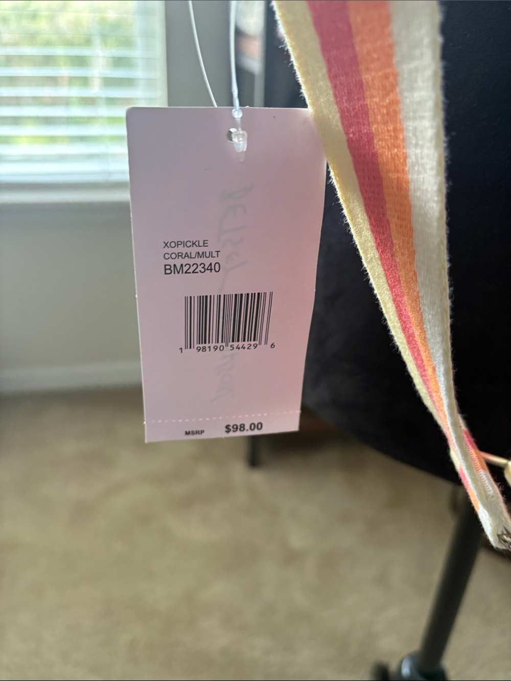 Betsey Johnson Pink & Green Pickleball Paddle Crossbody Bag with Striped Strap - Picture 4 of 8